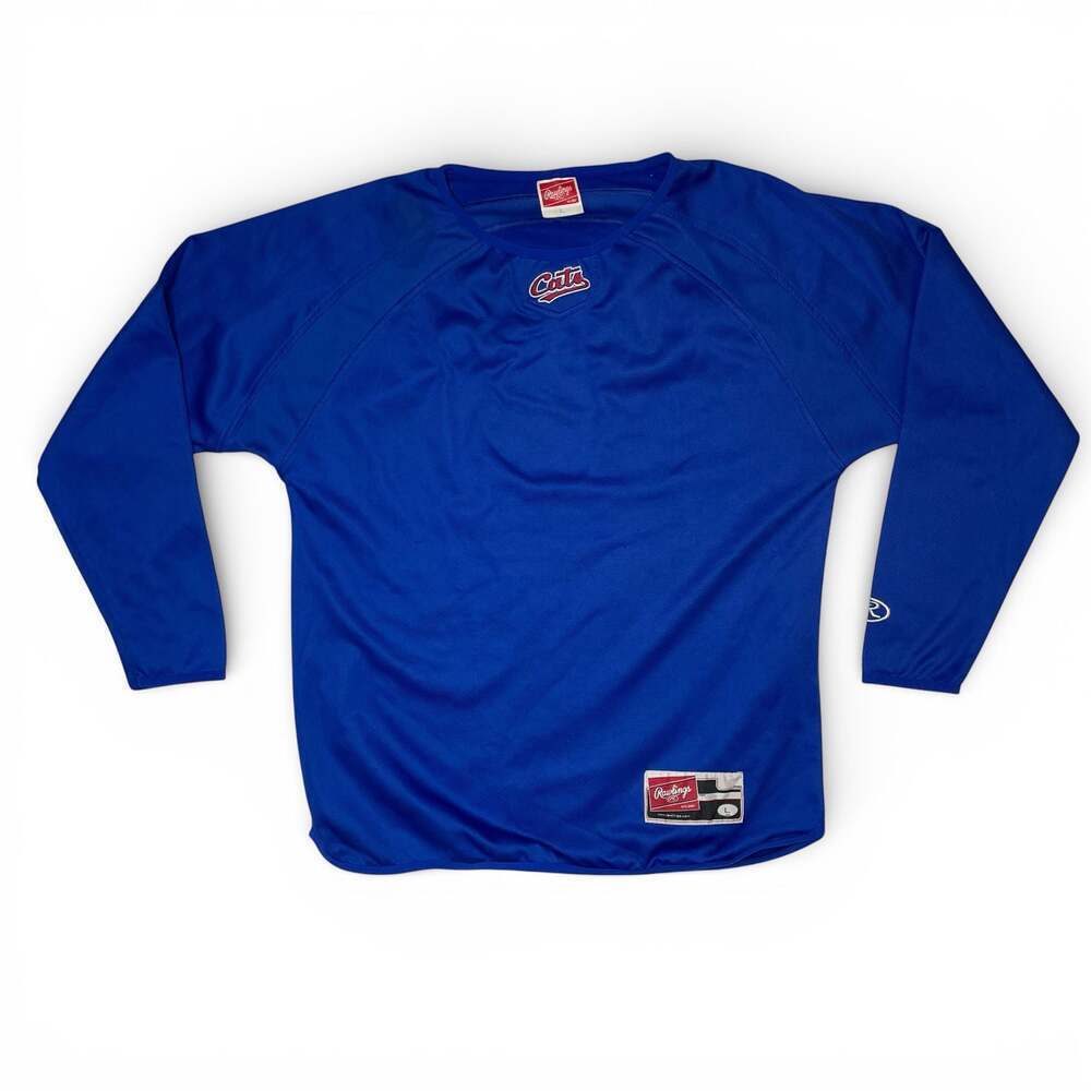 Rawlings Cats Baseball Pullover Jersey Mens L Blue Long Sleeve